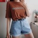 Women Casual Basic Rolled High-Waist Denim Shorts