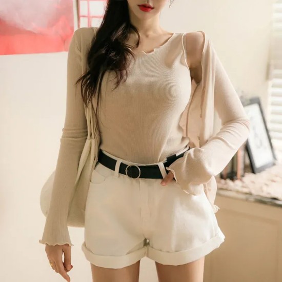 Women Casual Basic Rolled High-Waist Denim Shorts