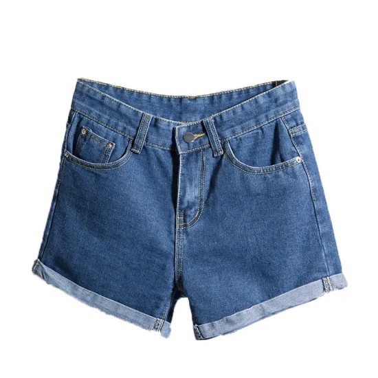 Women Casual Basic Rolled High-Waist Denim Shorts