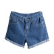 Women Casual Basic Rolled High-Waist Denim Shorts