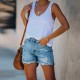 Women Casual Versatile Ripped Mid-Waist Straight-Leg Denim Shorts