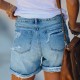 Women Casual Versatile Ripped Mid-Waist Straight-Leg Denim Shorts