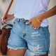 Women Casual Versatile Ripped Mid-Waist Straight-Leg Denim Shorts