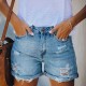 Women Casual Versatile Ripped Mid-Waist Straight-Leg Denim Shorts