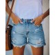 Women Casual Versatile Ripped Mid-Waist Straight-Leg Denim Shorts