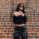 Women Solid Color Cool-Shoulder Irregular Slim Crop Top