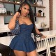 Women Fashion Strapless A- Line Denim Dress
