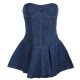 Women Fashion Strapless A- Line Denim Dress