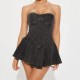 Women Fashion Strapless A- Line Denim Dress