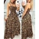 Women Fashion Leopard Print Spaghetti Strap Defined Waist Loose Vacation Maxi Dress